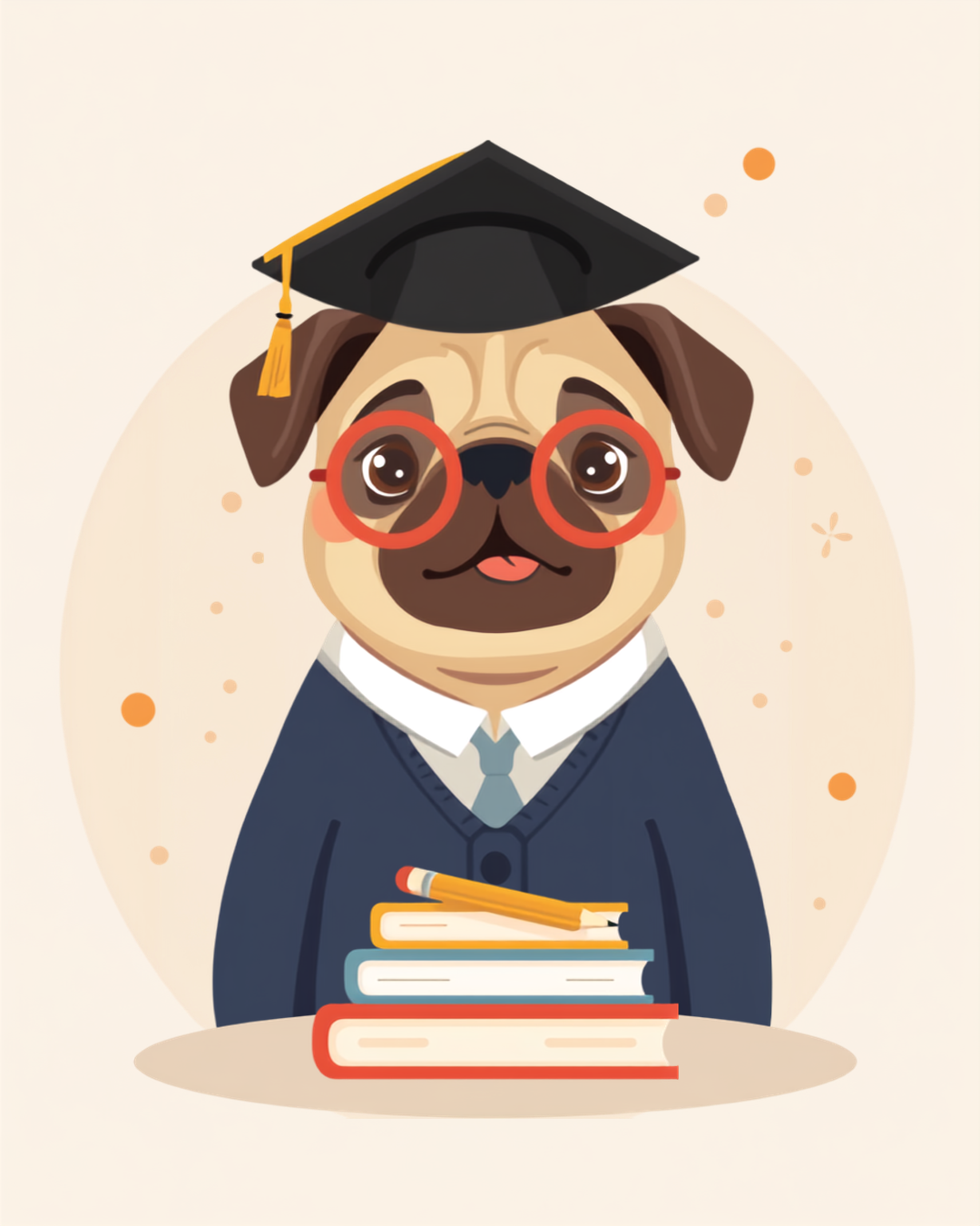 Thorogood English graduate pug with books