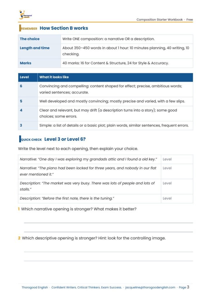 Narrative Writing — Paper 2 for IGCSE First Language English