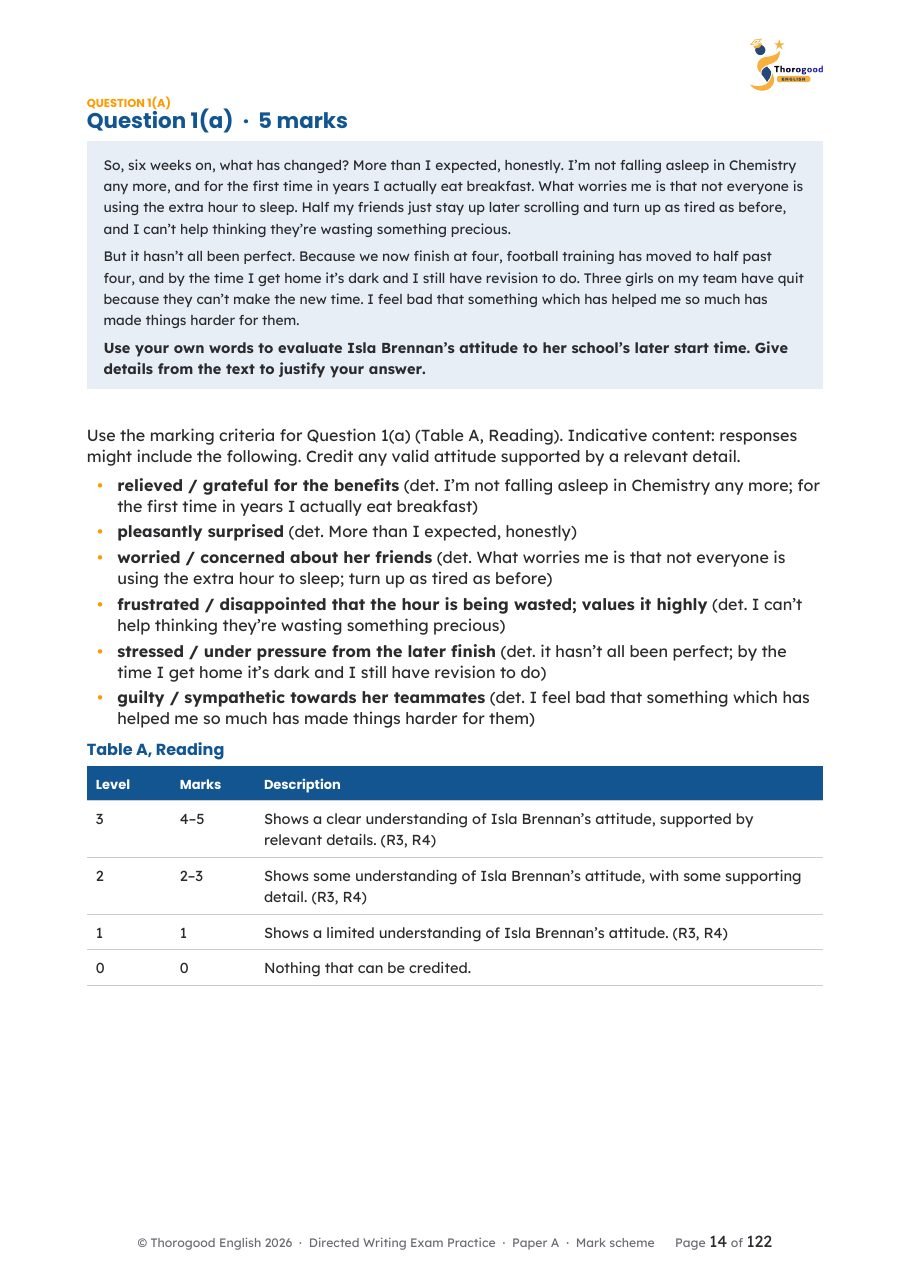 Directed Writing exam practice mark scheme preview 1