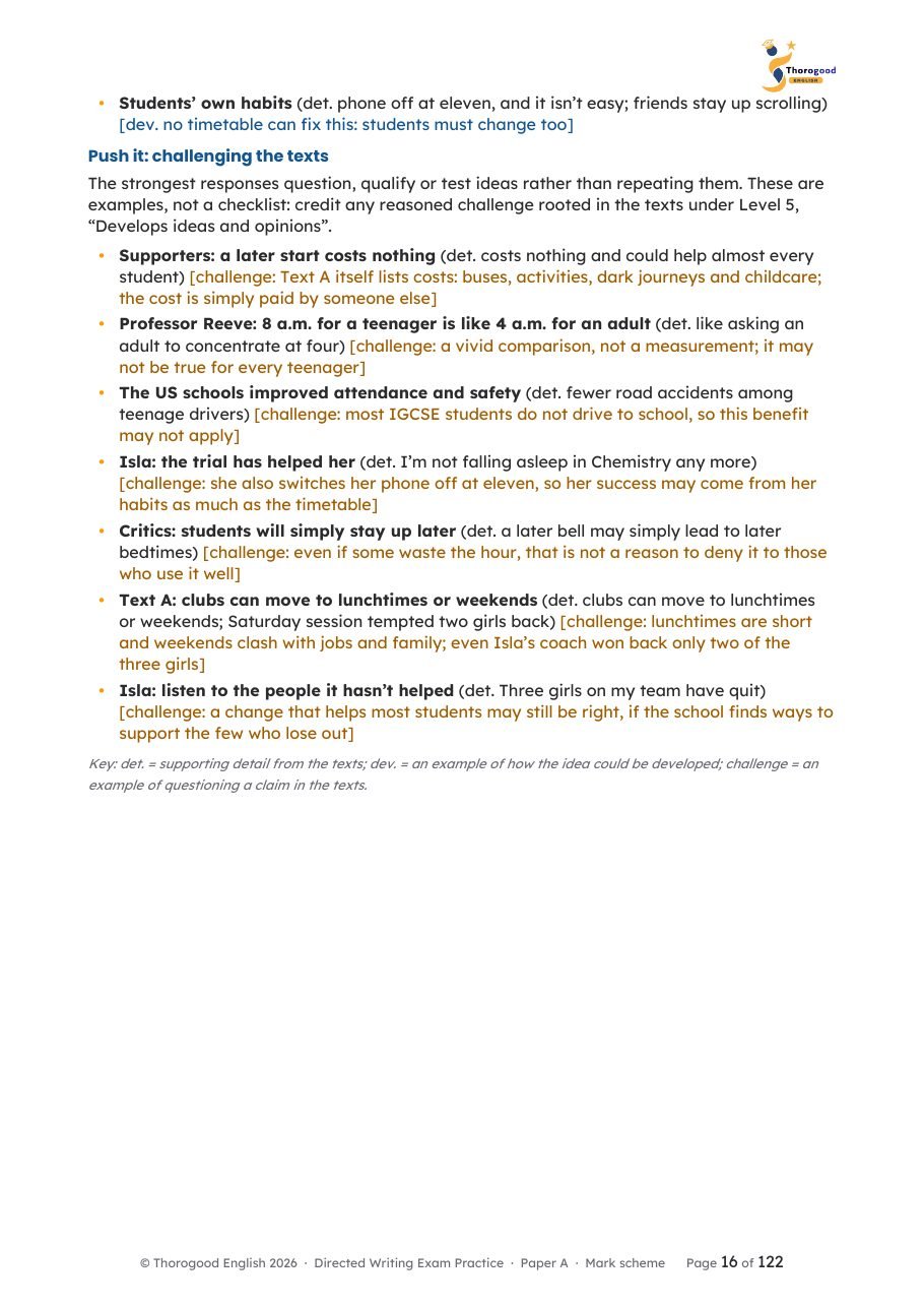 Directed Writing exam practice mark scheme preview 3