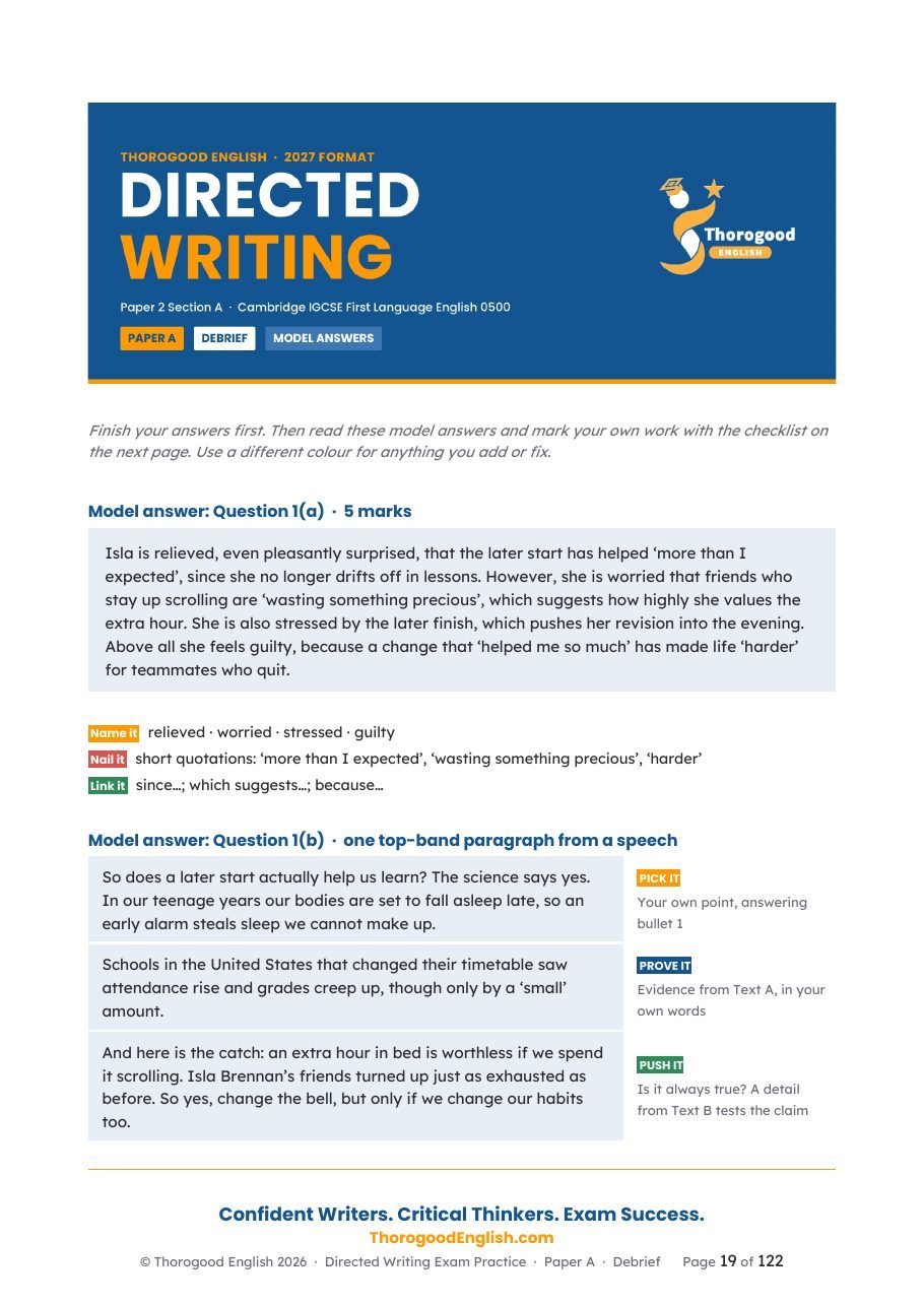 Directed Writing exam practice student debrief preview 1