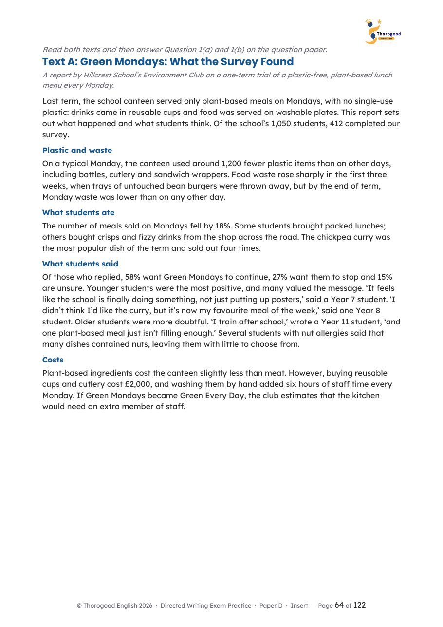 Directed Writing exam practice insert and question paper preview 2