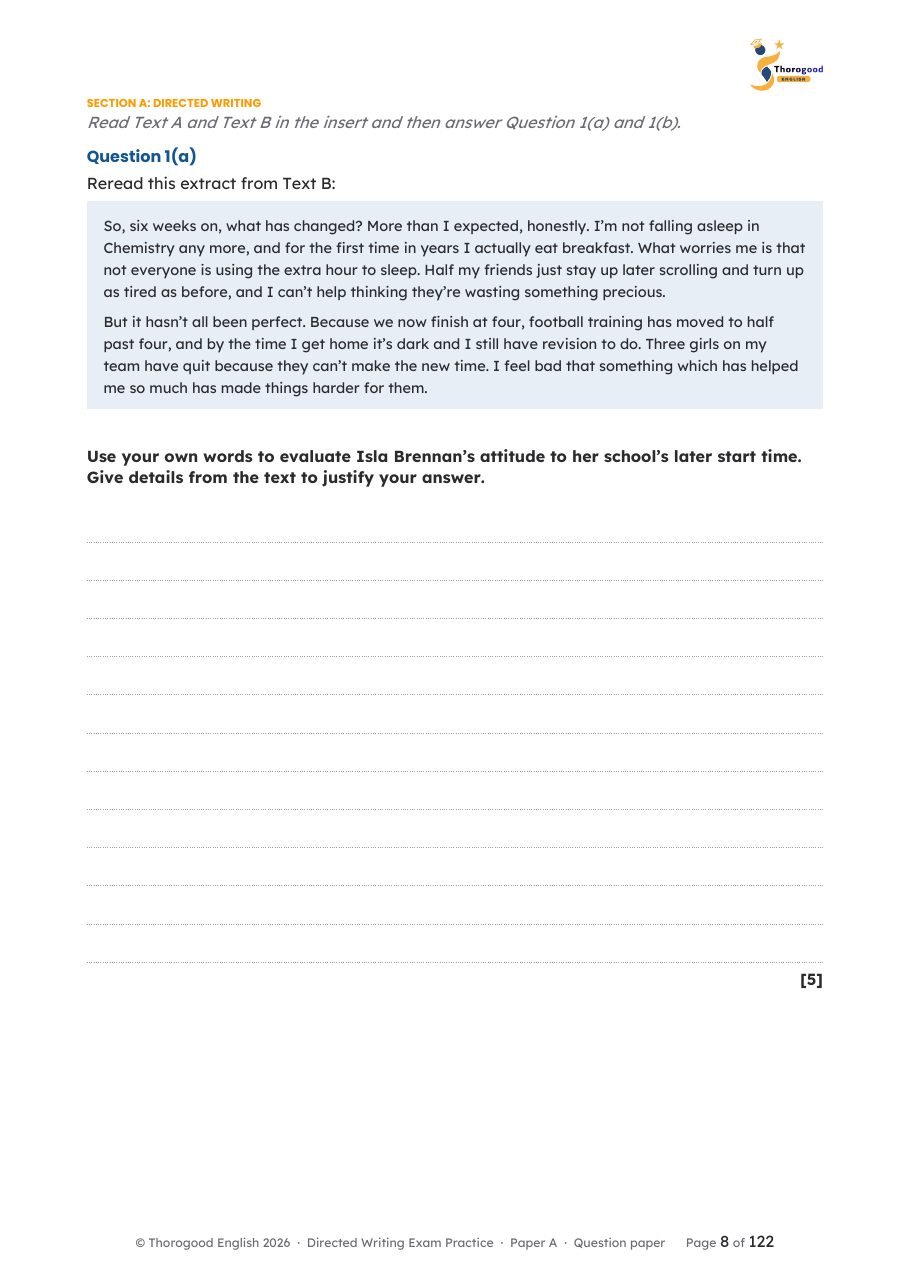 Directed Writing exam practice insert and question paper preview 3