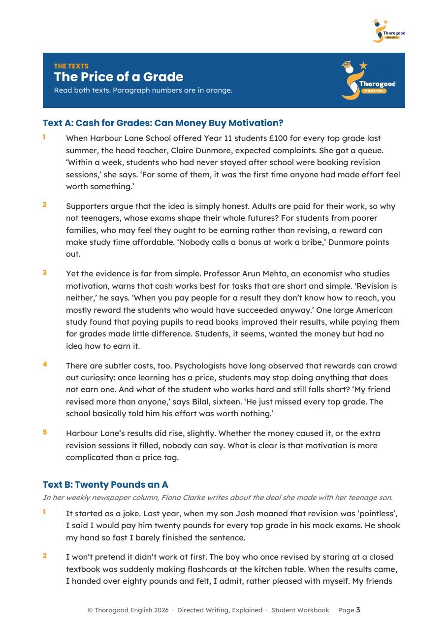 Directed Writing free lesson workbook page preview 2