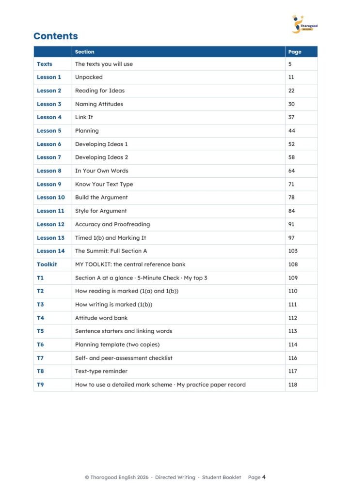 Directed Writing: Full Unit — Paper 2 Section A — IGCSE First Language English