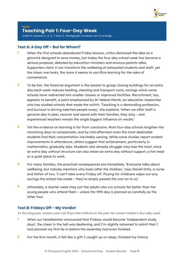 Directed Writing: Full Unit — Paper 2 Section A — IGCSE First Language English