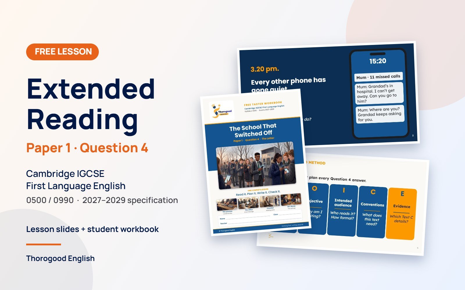 Extended Reading free lesson: slides and workbook for Paper 1 Question 4, IGCSE First Language English