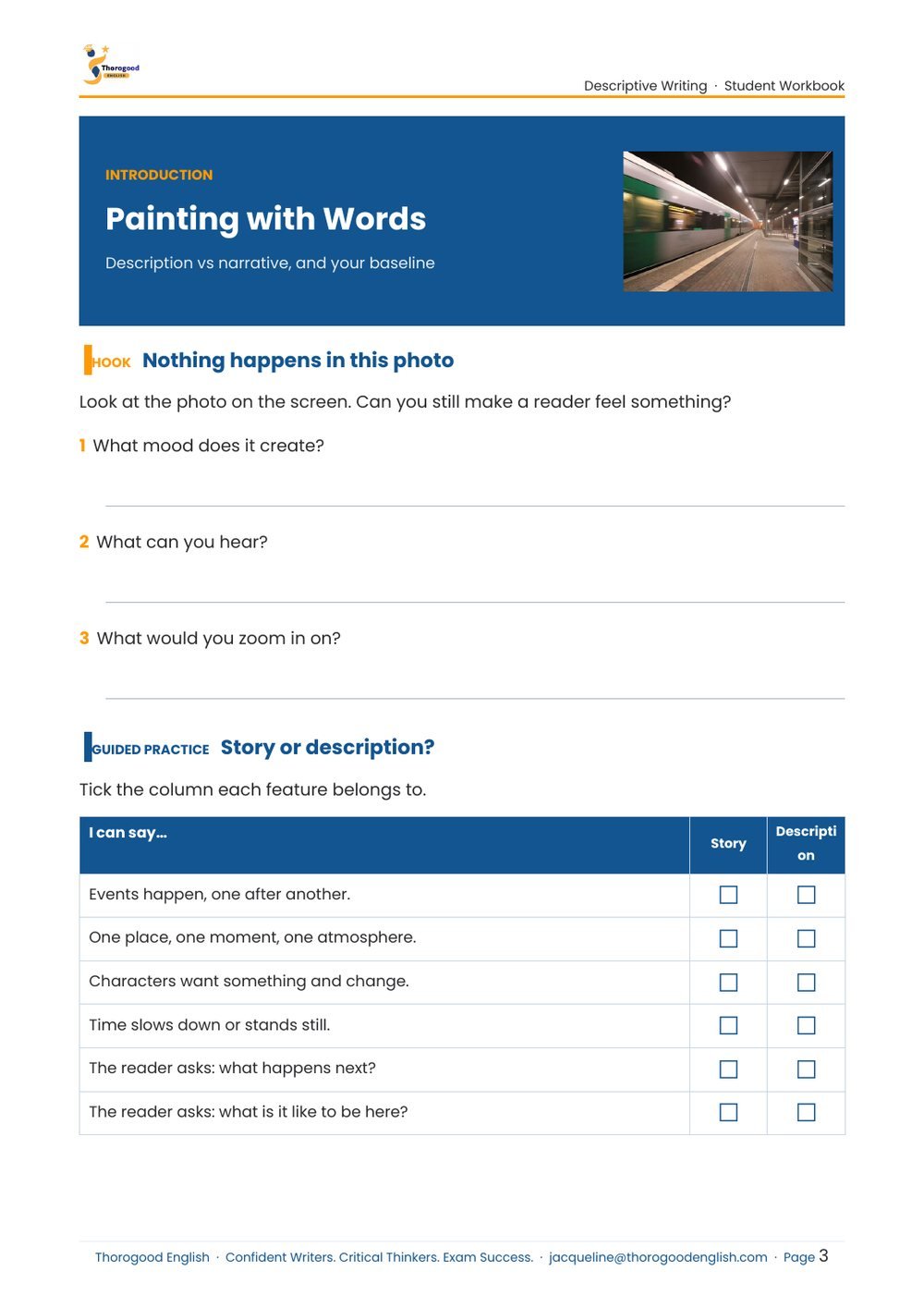 Painting with Words student workbook page preview 3