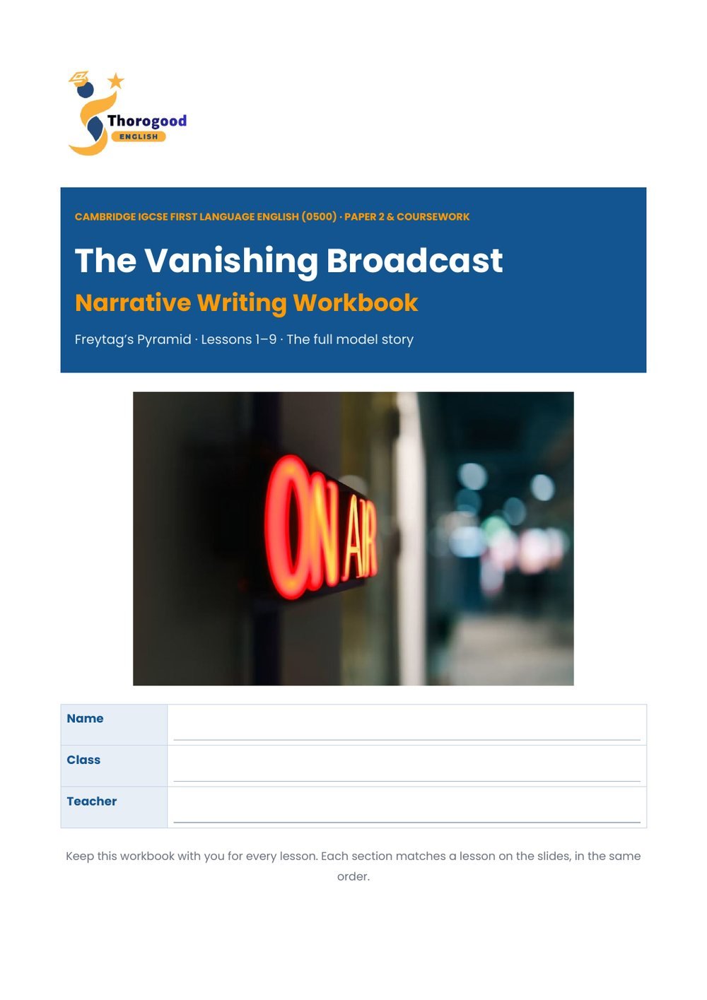 The Vanishing Broadcast student workbook page preview 1