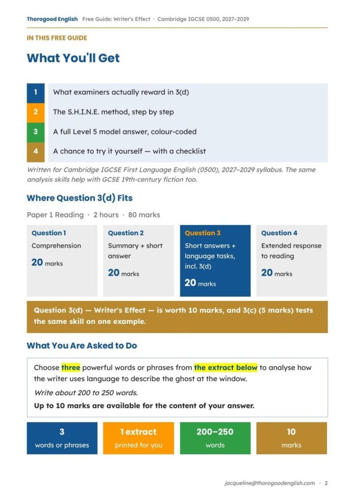 Writer’s Effect — Paper 1 for IGCSE First Language English