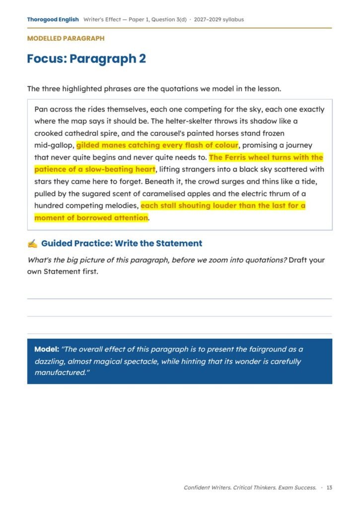 Writer’s Effect, Mastered: Full Unit — Paper 1 Question 3(d) — IGCSE First Language English